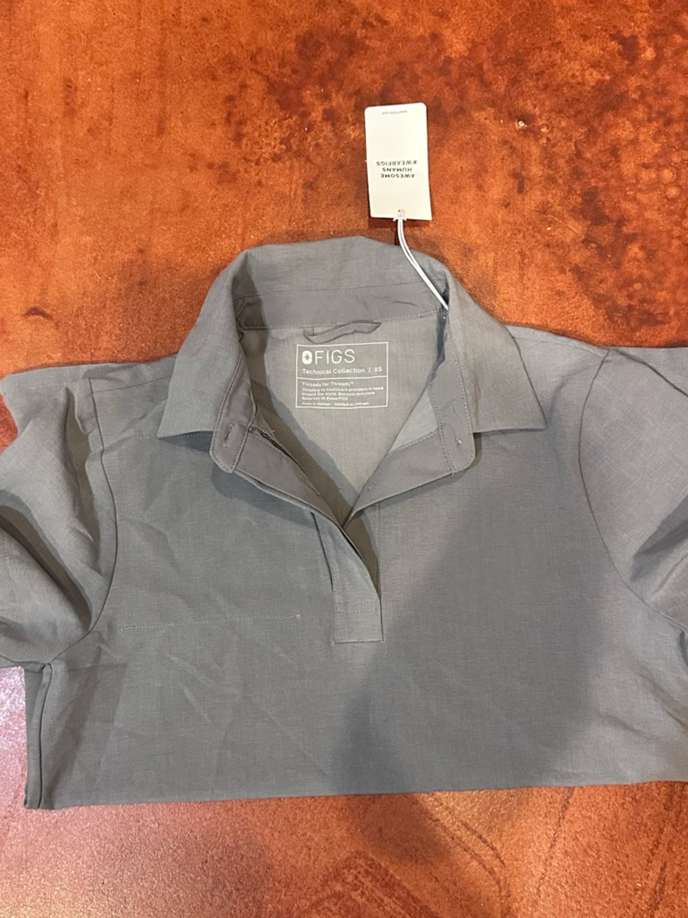 Figs Nala Grey Short-Sleeve Button-Down Polo